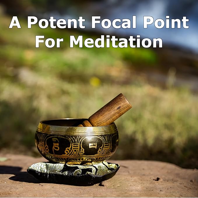 Tibetan Singing Bowl Set: 4.5 Inch Sound Healing Bowl Gift Set, Made in Nepal: For Meditation, Mindfulness, Reiki, Yoga, Chakra Balancing, Spiritual and Zen Decor, and Improved Focus and Relaxation