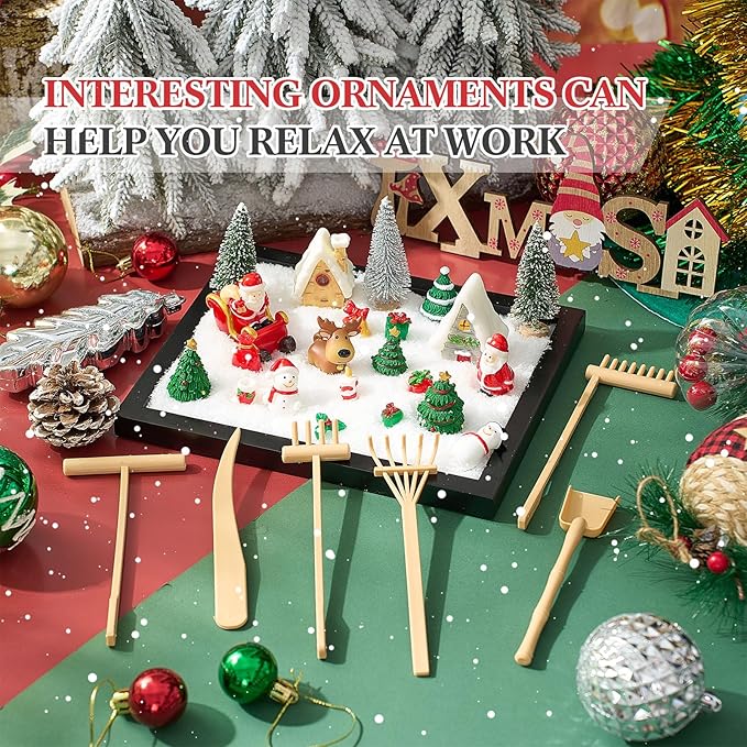 Soulchen Zen Garden Kit for Desk Decor Christmas Sand Zen Garden Gifts Mini Sandbox Set with Black Wooden Tray, Sand, Tools & Accessories Japanese Gifts for Meditation Room Office Home(Christmas)