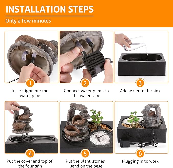 WICHEMI Water Fountains Indoor Waterfall Fountain Tabletop Fountain with LED Light Water Feature Indoor Zen Meditation Relaxation Desktop Fountains for Home and Office Indoor Spaces Decor