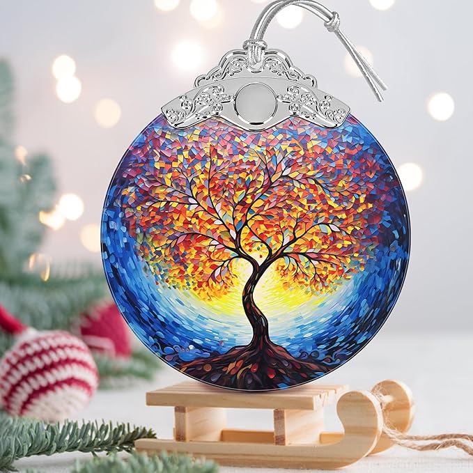 Stained Glass Suncatcher Ornament - Tree of Life Christmas Decorations - Christmas Ornaments for Tree - Holiday Present Ideas - Gift Exchange