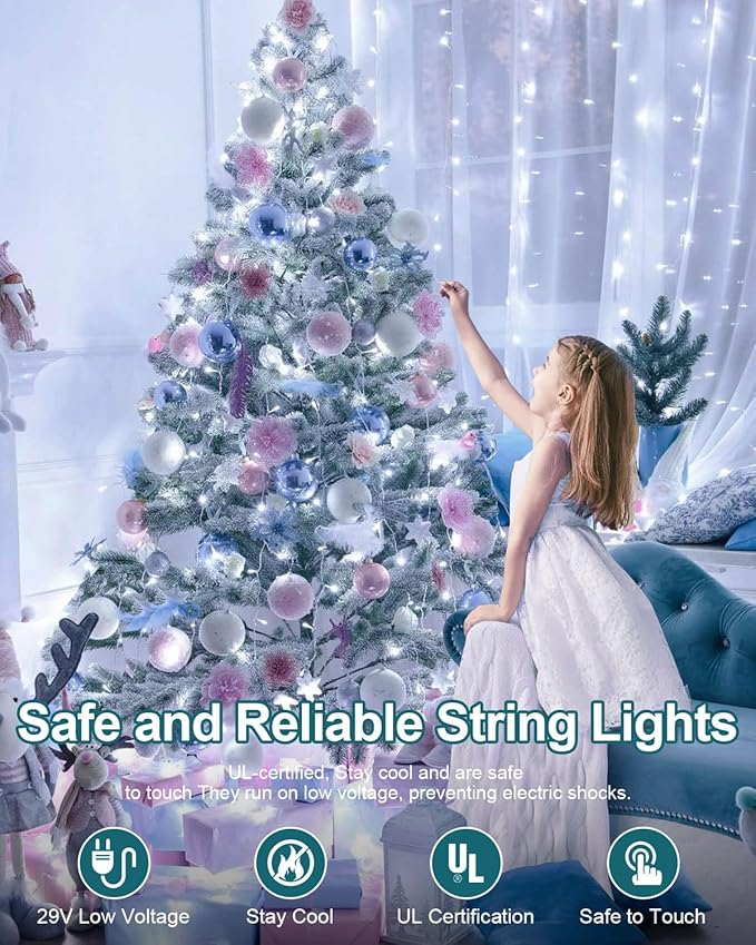 120FT 380 LED Christmas String Lights, 8 Modes Plug in Fairy Lights Connectable, Timer & Memory, Indoor Outdoor Twinkle Light for Christmas Tree Yard Outside Bedroom Classroom Decoration, Cool White