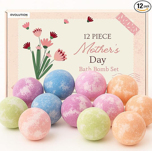 EvolutionUSA Mother's Day Bath Bombs for Women, 12 Beautiful Bath Bombs for Mom, Thoughtful Mother's Gift of Luxury & Relaxation, Gorgeous Bath Balls Set, Lush Aramotherpy Bathbombs, Gift Set Women