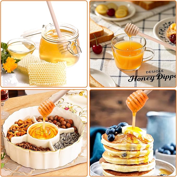 100 PCS Wooden Honey Sticks Dipper 6 Inch, Mini Honeycomb Honey Stirrer Stick For Honey Jar Dispense Drizzle Honey and Wedding Party Favors Gift