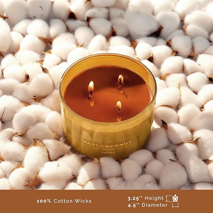 Luxury Coconut Scented Candle - Large 3 Wick Jar Candle - Elegant Gift for Women & Men - 100% Natural Soy Wax - Up to 40 Hours Burning Time - Housewarming Aromatherapy Candle for Home