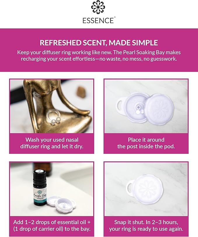Essence Pearl Travel Case - Wearable Aromatherapy Kit with Nasal Diffuser Rings, Soaking Bay, and 5mL Essential Oil – Portable Wellness Gift Set for On-The-Go Self Care