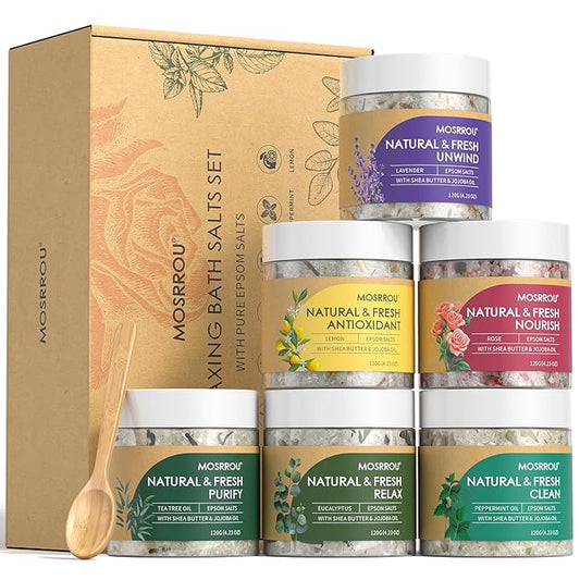 Epsom Bath Salts for Women Relaxing 6PCS Bath Salts Gift Set for Mom with Essential Oils for Bath Gifts on Birthday Mother's Day Christmas Lavender Eucalyptus Rose Lemon Tea Tree Peppermint
