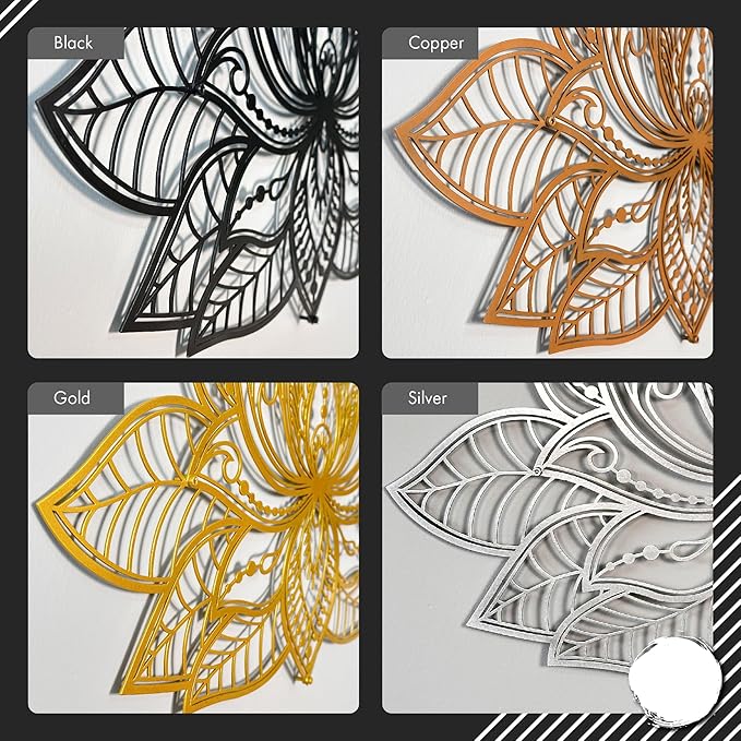 Colorfull Worlds Mandala Metal Wall Decor, Lotus Flower Meditation Room Decor, Minimalist Zen Garden Bohemian Gift for New Year (17" x 11" | 43 x 27.5 cm, Gold)