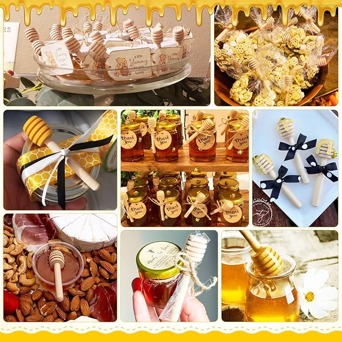 95Pcs Wooden Honey Dippers, Premium Natural Honey Dipper Stick, 3 Inch Mini Honeycomb, Honey Stirrer Stick for Jar Dispense Drizzle Honey and Wedding Party Present