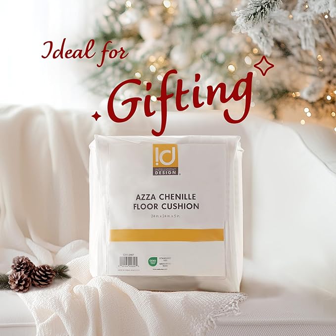 Intelligent Design Large Floor Pillow for Adults Yoga or Meditation Cushion with Handle, Floor Cushion for Board Games, Lustrous Chenille Tufted, Handsewn Scalloped Edge, Azza, 24" x 24" x 5" Navy