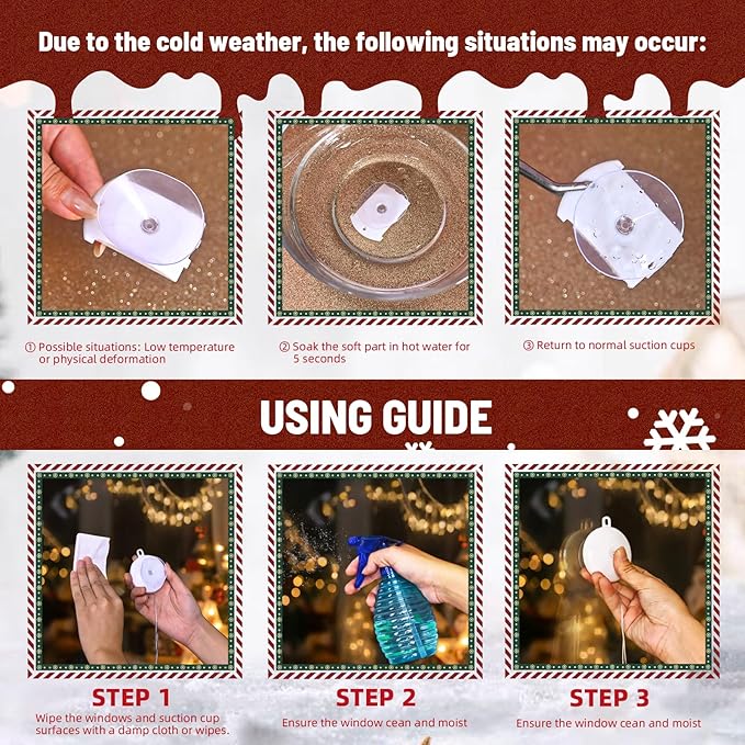 4Pack Christmas Window Lights Decorations with Timer,Battery Powered Christmas Hanging Multicolor Lighted Snowflake Tree Bells Lucky Star Shaped LED Sucker for Xmas Tree Fireplace Indoor Decor