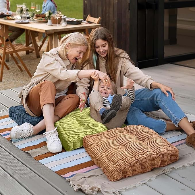 Meditation Floor Pillow 2 Pack Large Square and Round Floor Cushions for Adults Blue Corduroy Floor Seat Pillows Cushion for Living Room Balcony Tatami Yoga,18x18 Inch