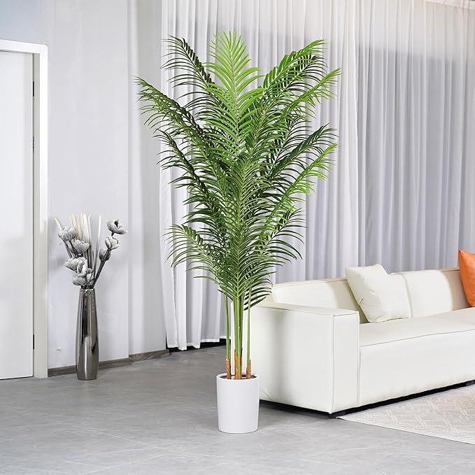 Artificial Palm Tree 7.2Ft Tall Fake Potted Plant Faux Silk Green Floor Decorative Large Artificial Plants Indoor for Office Home Living Room Outdoor Decor