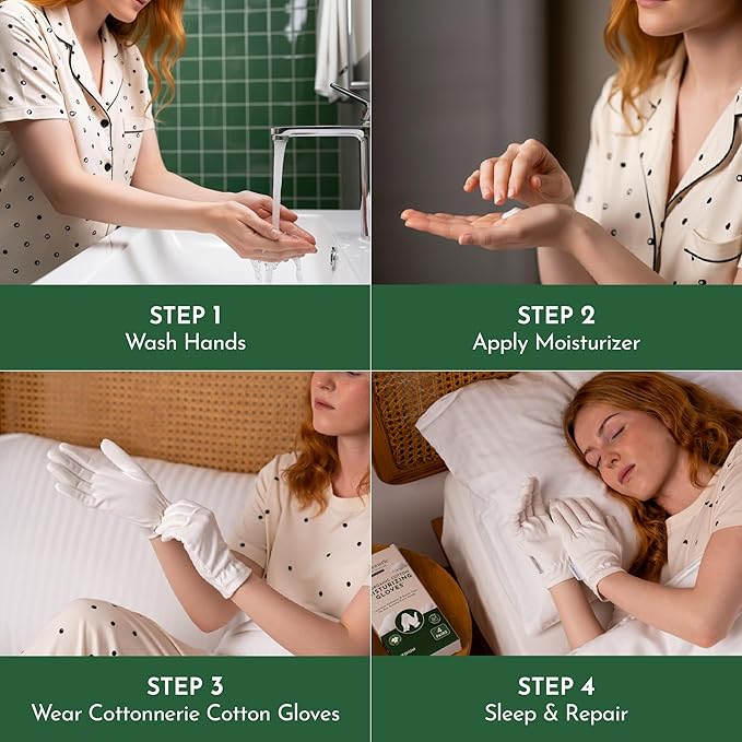 4 Pairs Cottonnerie Organic Cotton Gloves for Dry Hands Sleeping, Moisturizing Gloves Overnight, Hand Moisturizer Gloves, Moisture Gloves for Dry Hands Overnight, Sleeping Gloves, Small
