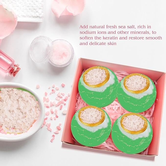 Bath Bombs Salt Balls,Eucalyptus Extract Essential Oils,Moisturizing Dry Skin,Fizzy Spa,Relaxation,Bubble Bath Bomb Gifts Idea for Men Women,4-Pack