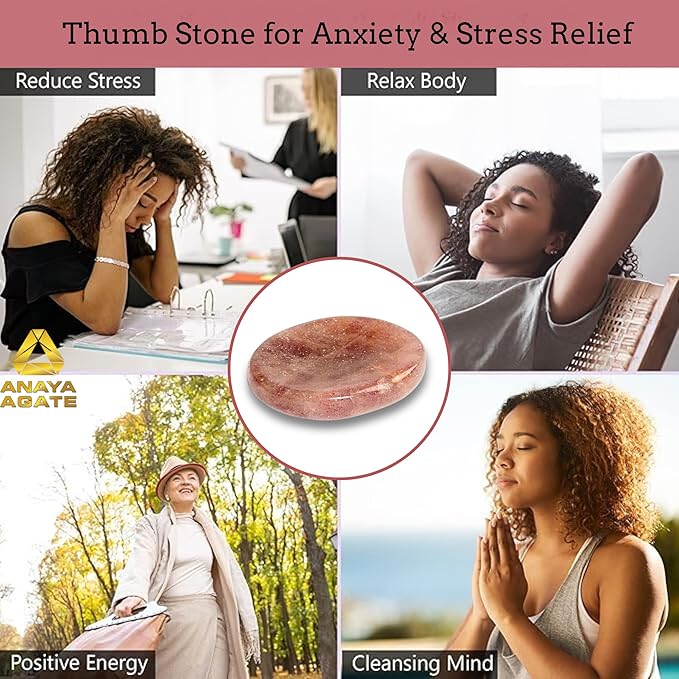 Strawberry Quartz Worry Stones – Crystal Thumb Worry Stone for Anguish, Stress – Relaxing and Soothing Balance Stones for Meditation, Stress Relief – Healing Stones and Crystals for Men and Women