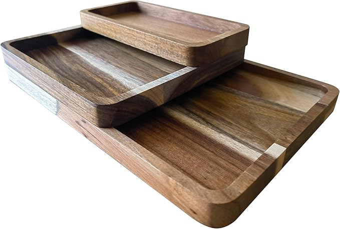 Acacia Wooden Valet Tray for Men,Natural Wood Grain EDC Tray Set Catch All for Keys Wallet Phone Glasses Watch Jewelry Pen,Tray Organizer for Entryway Nightstand Office Desk Drawer