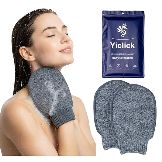 Yiclick Heavy Exfoliating Gloves Mitts, Exfoliating Body Scrubber Exfoliator For Shower Bath, Korean Body Scrub Mitts for Dead Skin Remover, Loofah Luffa Sponge Wash Cloth For Men Women