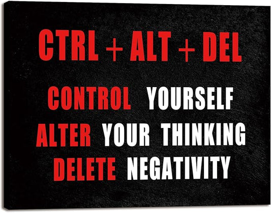 Pyradecor Black Red and White Motivational CTRL+ALT+DEL Classroom Positive Quotes Inspirational Poster Canvas Prints Wall Art for Office Living Room Home Decorations