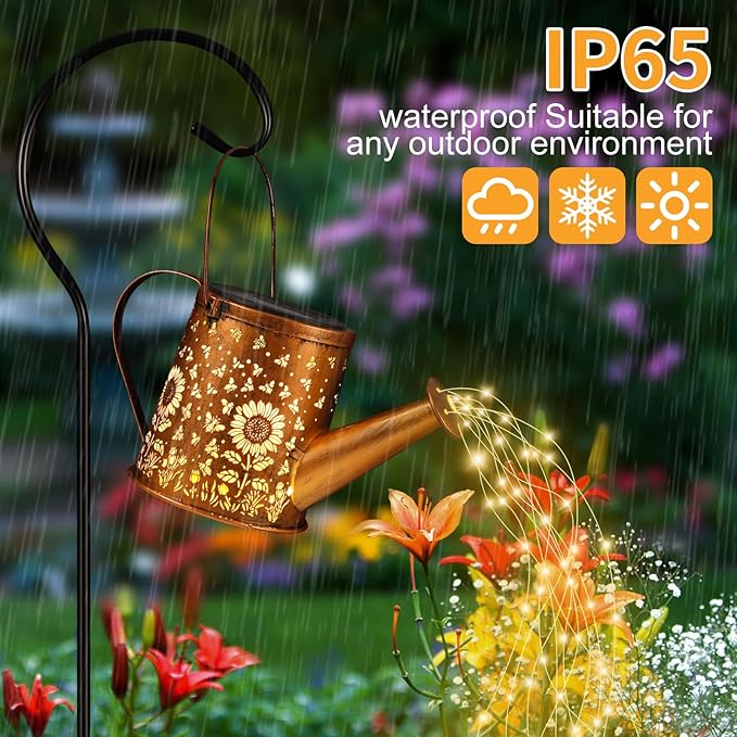 Solar Watering Can Light, Solar Powered Hanging Lantern Landscape Lights, Decorative Garden for Yard Waterproof Garden Decor, Gifts for Mom, Grandma（Sunflower + Bee）