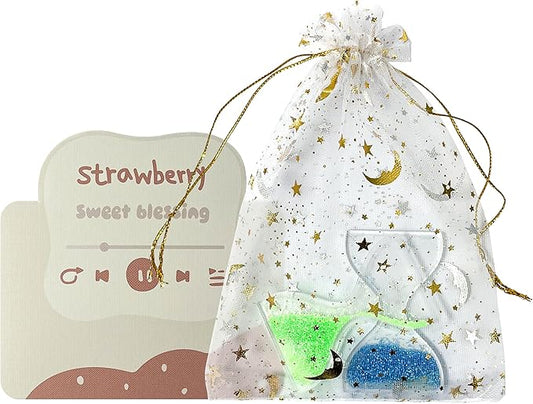 Geiomoo Sand Hourglass Timers with Card, Luminous Sandglass Glow in The Dark for Office Home Decor (Strawberry Sweet Blessing)