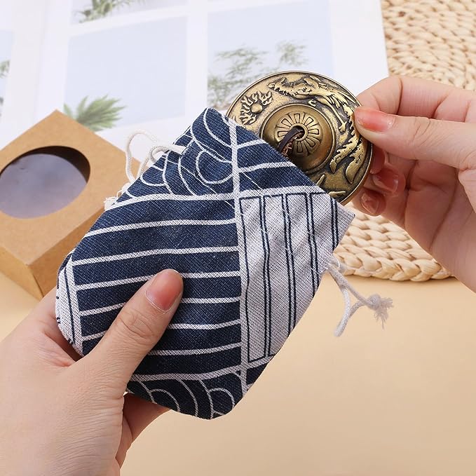 Tibetan Tingsha Cymbals Meditation Chime Bells 2.5" Dragon and Phoenix with Embossed Bell with Gift Box Drawstring Cloth Bag for Sound Healing, Yoga, Stress Relief Meditation Instruments