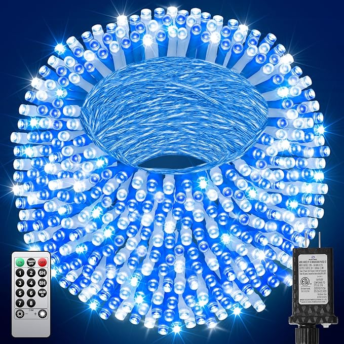 355FT 900 LED Blue and White Christmas Lights, Extra Long Outdoor String Lights Waterproof, Timer & Memory, 8 Modes Dimmable Plug in Fairy Lights for Outside Tree Wedding Patry Holiday Decorations