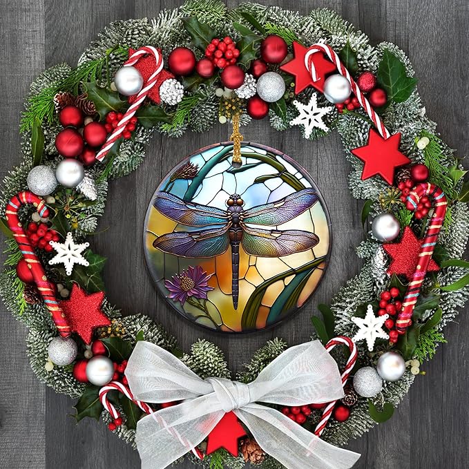 Touber Dragonfly Christmas Ornaments, Hanging Ornament, Christmas Tree Decor, Dragonfly Theme Gift - Pattern D