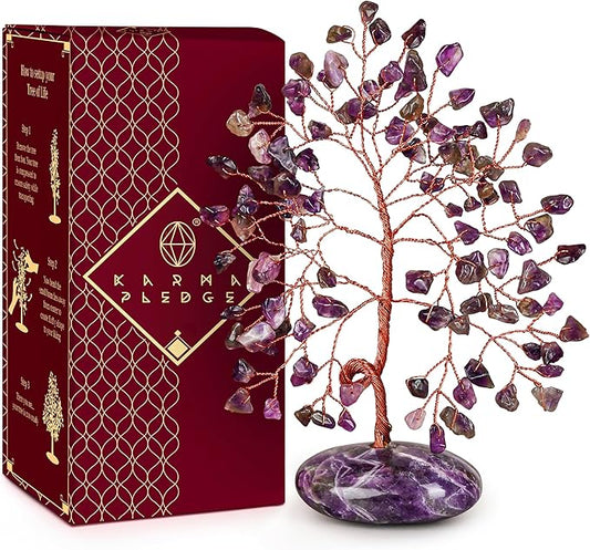 Amethyst Crystal Tree of Life Birthday Gift for Women, Mom, Handmade Healing Crystal Trees for 7 Chakra Balance, Positive Energy, Good Luck, Money, Reiki Healing, Home and Office Desk Decor