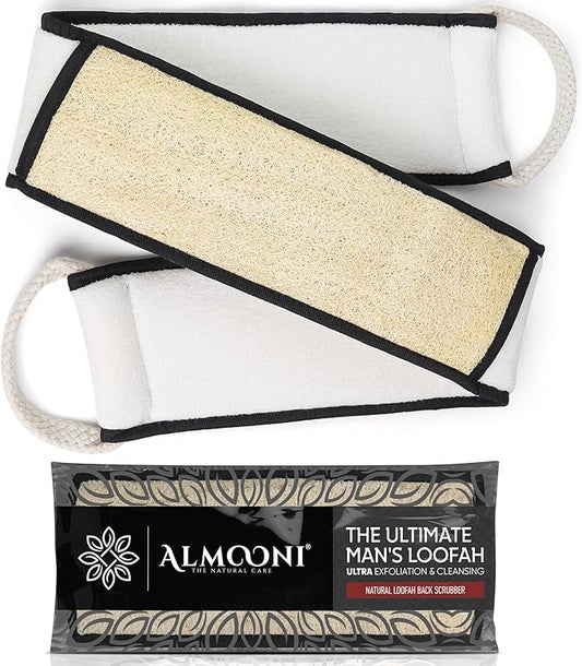 Sturdy Natural Loofah Back Scrubber for Shower for Men, Egyptian Loofah Body Scrubber Exfoliator and Washer for Men to Clean Your Back Deeply Like an Exfoliating Washcloth- 1 Count (1 Pack) - Black