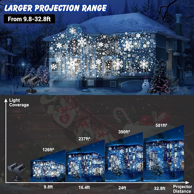 Toodour Snowflake Christmas Projector Lights Outdoor, Double Head Dynamic Snowflake Projector Lights with Timer, Waterproof Holiday Decorative Lighting- Christmas Light for Yard Wall Indoor Xmas Decor