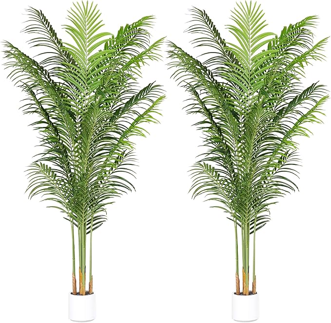 Artificial Palm Tree for Home Decor Indoor 6.6Ft Large Tall Fake Plants Faux Tropical Areca Palm Silk Floor Plant in Pot Living Room Office Garden Decoration Housewarming Gift (2, 6.6 Feet)