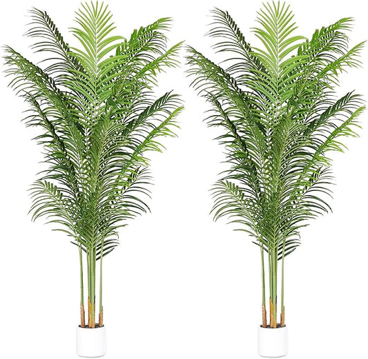 Artificial Palm Tree for Home Decor Indoor 6.6Ft Large Tall Fake Plants Faux Tropical Areca Palm Silk Floor Plant in Pot Living Room Office Garden Decoration Housewarming Gift (2, 6.6 Feet)