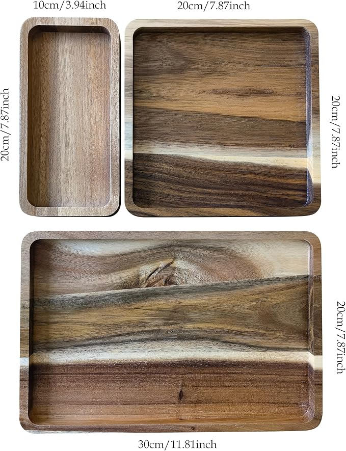 Acacia Wooden Valet Tray for Men,Natural Wood Grain EDC Tray Set Catch All for Keys Wallet Phone Glasses Watch Jewelry Pen,Tray Organizer for Entryway Nightstand Office Desk Drawer