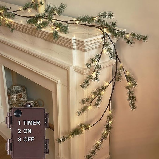 Hairui Lighted Pine Garland Battery Operated with Timer 6FT 48 Lights, Christmas Garland with Lights for Indoor Outdoor Home Holiday Decoration