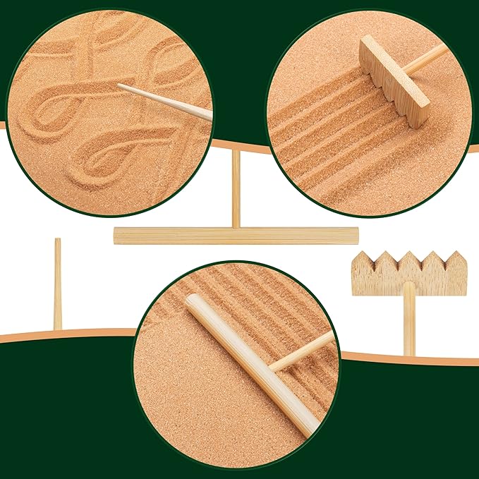 Desert Zen Garden Kit. Premium Home Cactus Decor. 11x8 Sand Tray. 4 Artificial Features, Brown Sand, 3 Handcrafted Wood Tools. Southwestern Desert Decor Zen Garden for Desk Therapy