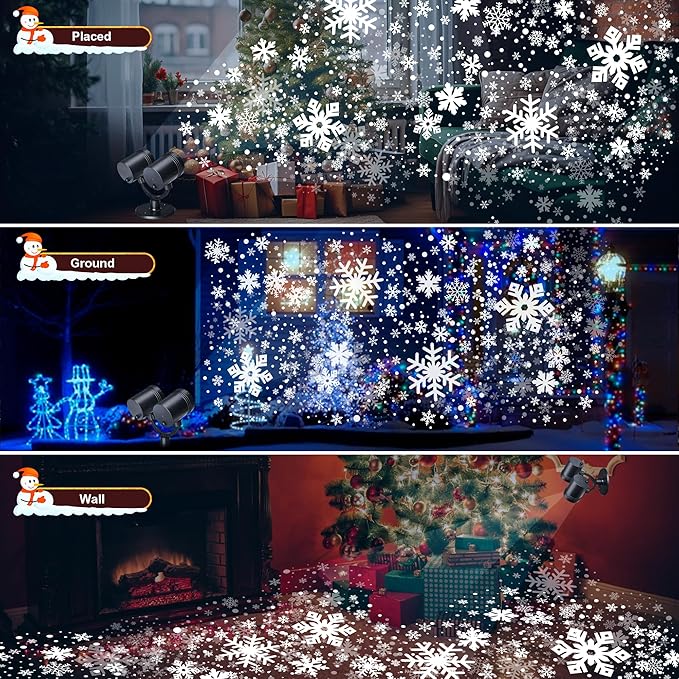 Toodour Snowflake Christmas Projector Lights Outdoor, Double Head Dynamic Snowflake Projector Lights with Timer, Waterproof Holiday Decorative Lighting- Christmas Light for Yard Wall Indoor Xmas Decor