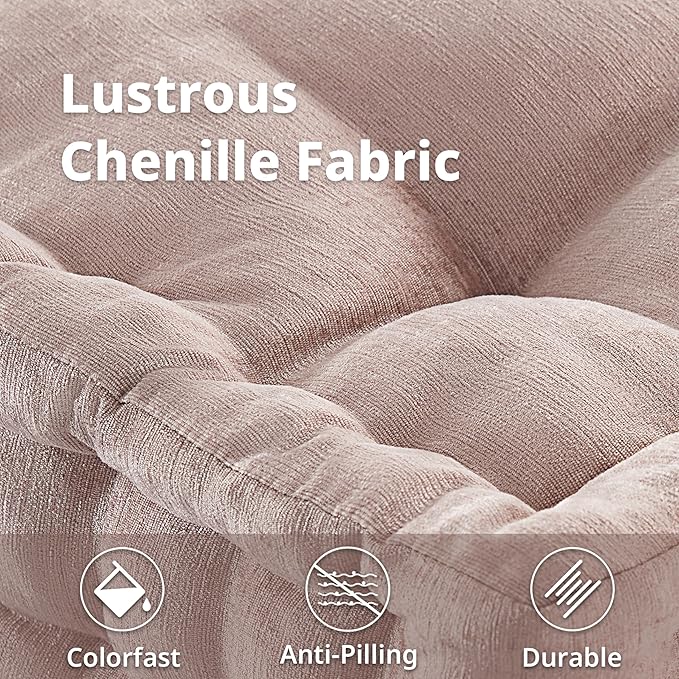 Intelligent Design Large Floor Pillow for Adults Yoga or Meditation Cushion with Handle, Floor Cushion for Board Games, Lustrous Chenille Tufted, Handsewn Scalloped Edge, Azza, 24" x 24" x 5" Blush