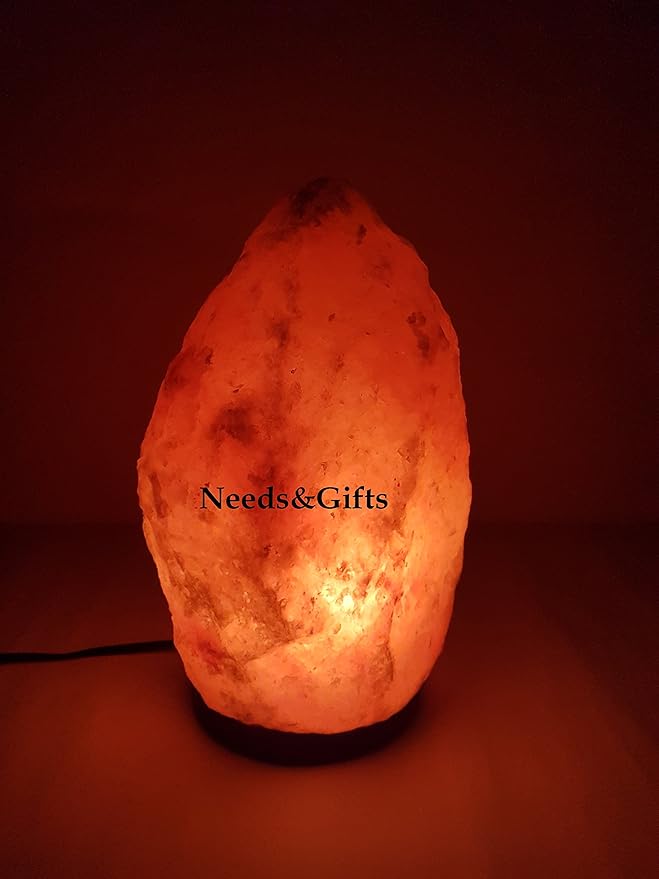 Needs&Gifts Himalayan Salt Lamp, Natural Crystal Rock Lamp Pink Light, Hand Crafted Wooden Base Direct from Foothills of The Himalayas Home Decor, Dimmable lamp Pinkish-orange 4-7LB (N23)