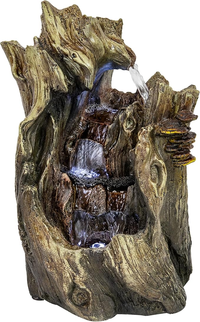 Sunnydaze Tabletop Water Fountain - 14 Inch Relaxing Indoor Desktop Water Fountain - Cascading Caves with LED Lights - Office, Bedroom, Living Room