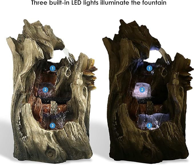 Sunnydaze Tabletop Water Fountain - 14 Inch Relaxing Indoor Desktop Water Fountain - Cascading Caves with LED Lights - Office, Bedroom, Living Room