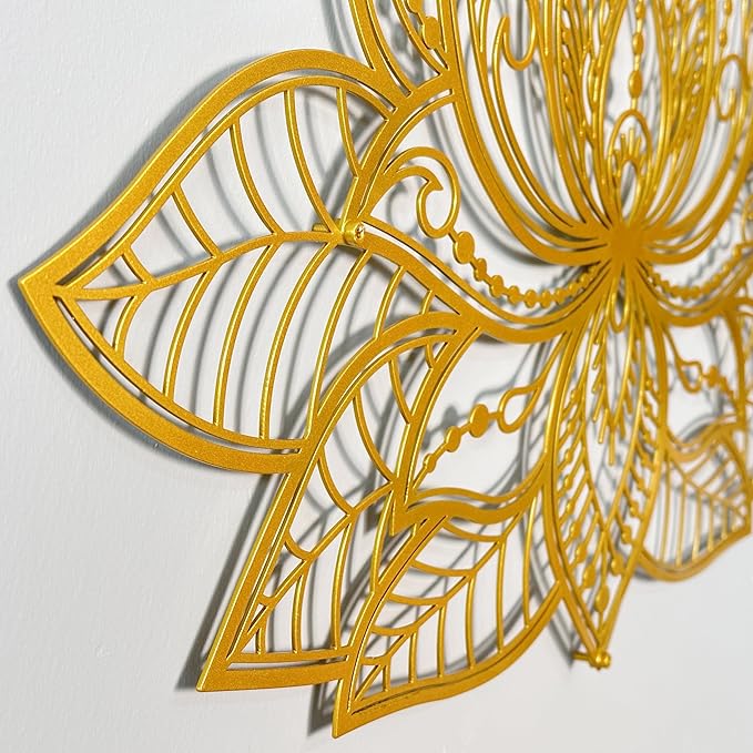 Colorfull Worlds Mandala Metal Wall Decor, Lotus Flower Meditation Room Decor, Minimalist Zen Garden Bohemian Gift for New Year (17" x 11" | 43 x 27.5 cm, Gold)