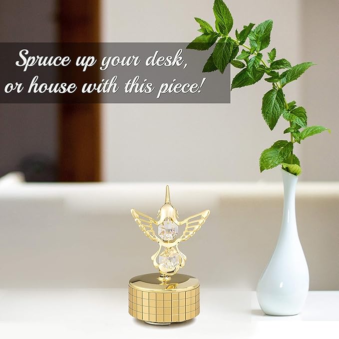 Matashi Christmas Gift for Women - Hummingbird Music Box with 24K Gold Plated Crystal - Tabletop Showpiece for Home, Office, Living Room for Her