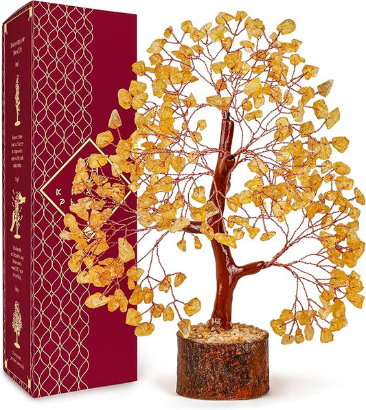 KARMAPLEDGE Crystal Tree Gifts for Women, Chakra Healing Citrine Crystals Handmade Tree of Life for Home and Office Desk Decoration, Reiki Healing, Good Luck, Positive Energy, Money, Birthday Gifts