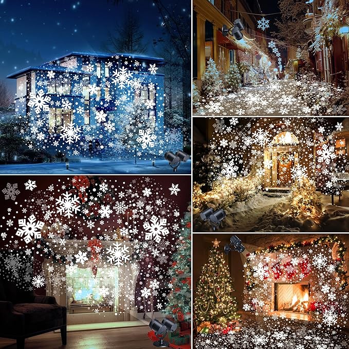 Toodour Snowflake Christmas Projector Lights Outdoor, Double Head Dynamic Snowflake Projector Lights with Timer, Waterproof Holiday Decorative Lighting- Christmas Light for Yard Wall Indoor Xmas Decor
