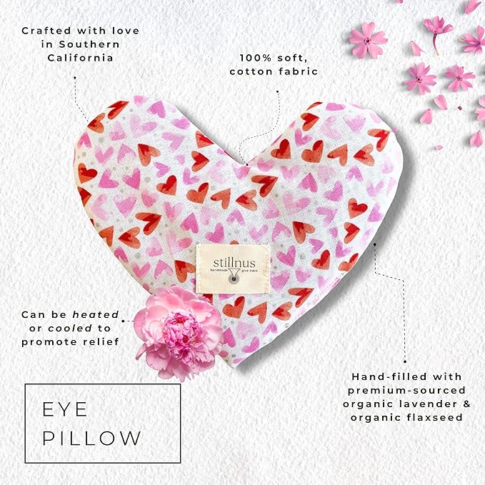 Heart Eye Pillow for Girls – First Period Gift with Lavender & Flaxseed – Hormone Support, Cramps, Stress Relief – Pink Hearts – Warm Compress for Emotional Comfort