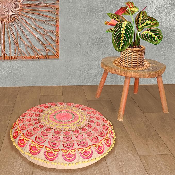 Mandala Life ART Bohemian Floor Cushion Cover –Luxury, Artisan Room Décor Pouf Case for Meditation, Yoga, and Boho Chic Seating Area Floor Pillow – Accent Your Living Room, Bedroom, More