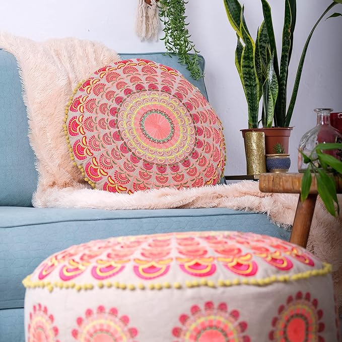 Mandala Life ART Bohemian Floor Cushion Cover –Luxury, Artisan Room Décor Pouf Case for Meditation, Yoga, and Boho Chic Seating Area Floor Pillow – Accent Your Living Room, Bedroom, More