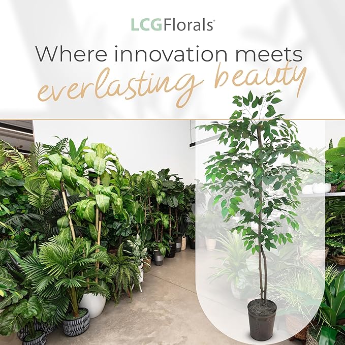 LCG Florals- 6 ft Ficus Tree in Copper Metal Pot with Real-Wood Trunk - Indoor and Outdoor Faux Plants for Patio, Living Rooms, Offices & Outdoor Spaces