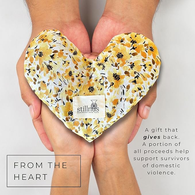 Hormone Balance Eye Pillow – Yellow Floral Heart with Lavender + Flaxseed – Anxiety Relief Compress for Sleep, Emotional Regulation, & Self-Care Under $40
