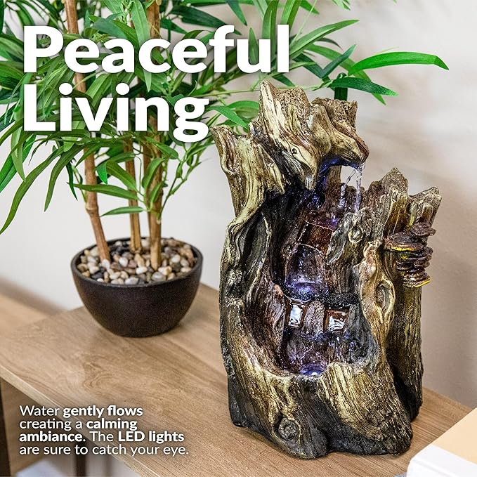 Sunnydaze Tabletop Water Fountain - 14 Inch Relaxing Indoor Desktop Water Fountain - Cascading Caves with LED Lights - Office, Bedroom, Living Room